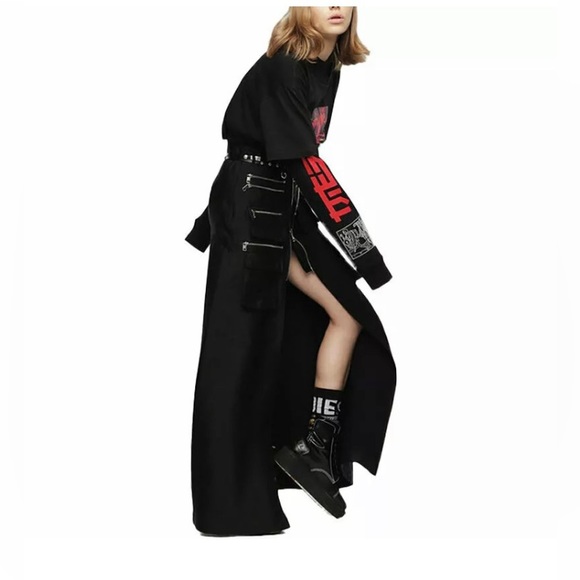 NWT Diesel Italian Black Utility Multi Zipper Pockets Maxi Tall Skirt Waist 27” - Picture 3 of 6